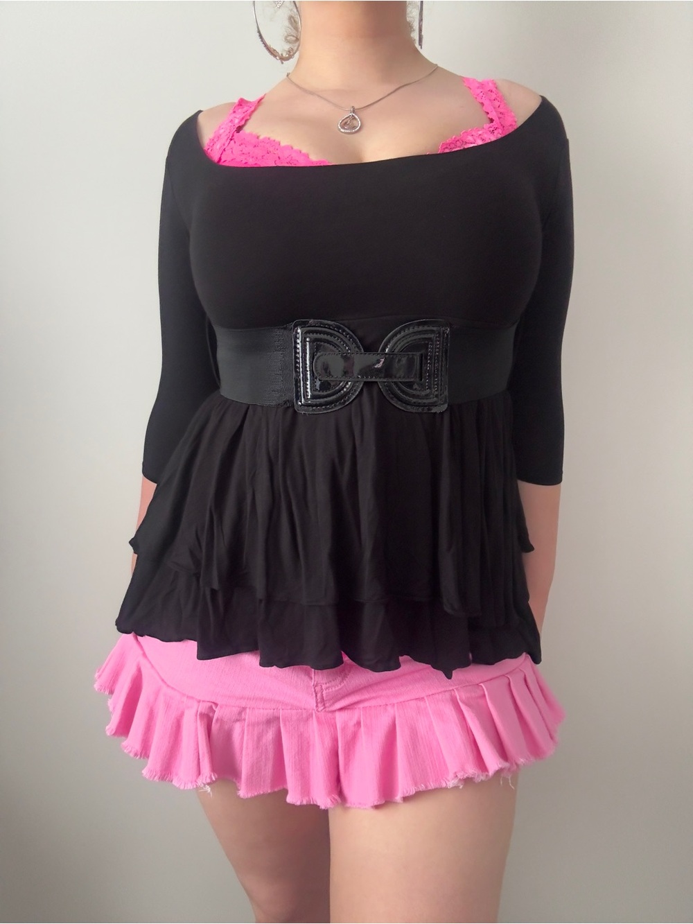 y2k peplum belted top